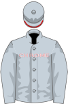 Gray silks with red trim on helmet brim and "CHROME" in red outlined letters on the rider's chest