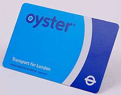 Credit-card size ticket in pale blue, white and dark blue with the name "oyster" in the top left corner