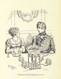 Seated at a table, a young woman makes a young soldier worried.