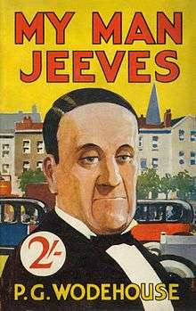 Book jacket with drawing of bust of middle-aged man in formal clothes, in the foreground, with a lively city street scene behind him