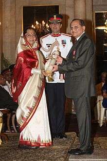 Dr. Ramdas Pai of Manipal University receives the Padma Bhushan award from the Honourable President of India.