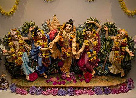 Five colorful statues of deities