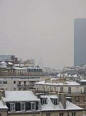 Gray, snowy aerial view of Paris