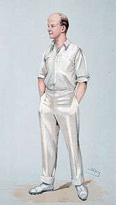 Caricature of a cricketer with his hands in his pockets