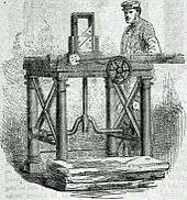 19th-century drawing of a factory worker at a pencil-making machine