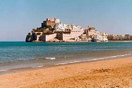 Photo of the castle of Peñiscola on a headland over the Mediterranean Sea
