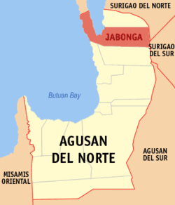 Map of Agusan del Norte with Jabonga highlighted