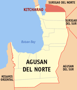 Map of Agusan del Norte with Kitcharao highlighted