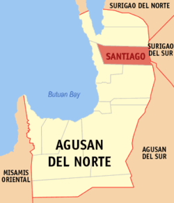 Map of Agusan del Norte with Santiago highlighted