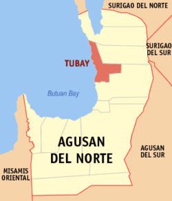 Map of Agusan del Norte with Tubay highlighted