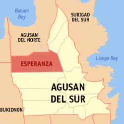 Map of Agusan del Sur with Esperanza highlighted