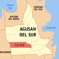 Map of Agusan del Sur with La Paz highlighted