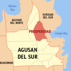Map of Agusan del Sur with Prosperidad highlighted