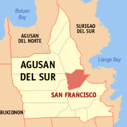 Map of Agusan del Sur with San Francisco highlighted