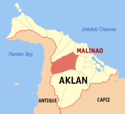 Map of Aklan with Malinao highlighted