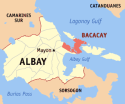 Map of Albay with Bacacay highlighted