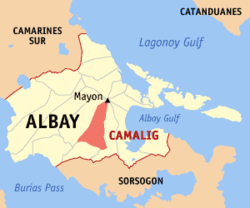 Map of Albay with Camalig highlighted