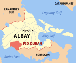 Map of Albay with Pio Duran highlighted