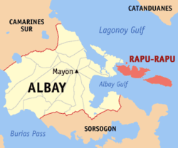 Map of Albay with Rapu-Rapu highlighted