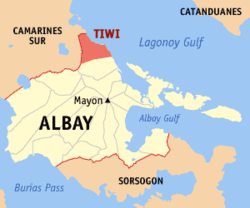 Map of Albay with Tiwi highlighted