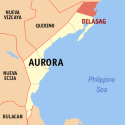 Map of Aurora showing the location of Dilasag