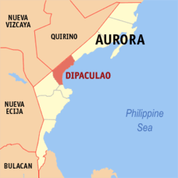 Map of Aurora showing the location of Dipaculao