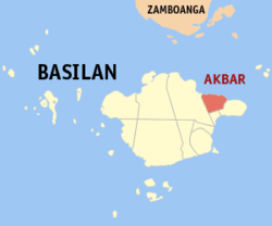 Map of Basilan showing the location of Akbar