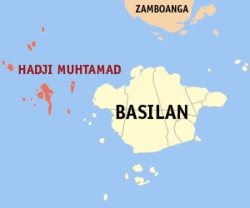 Map of Basilan showing the location of Hadji Muhtamad