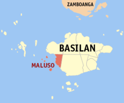 Map of Basilan with Maluso highlighted