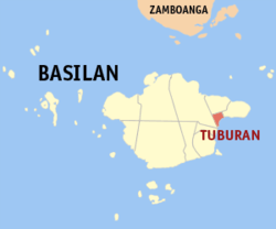 Map of Basilan with Tuburan highlighted