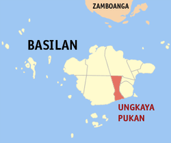 Map of Basilan showing the location of Ungkaya Pukan