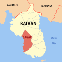 Map of Bataan showing the location of Bagac