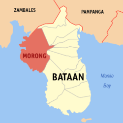 Map of Bataan showing the location of Morong