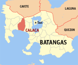 Map of Batangas showing the location of Calaca