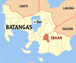 Map of Batangas showing the location of Ibaan