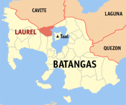 Map of Batangas showing the location of Laurel