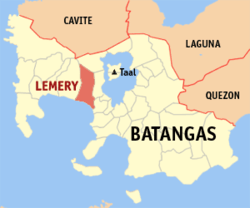 Map of Batangas showing the location of Lemery