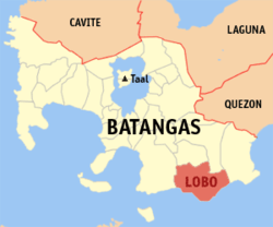 Map of Batangas showing the location of Lobo