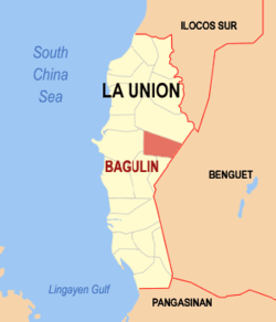 Map of La Union showing the location of Bagulin
