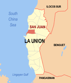 Map of La Union showing the location of San Juan