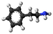 Ball-and-stick model of phenethylamine
