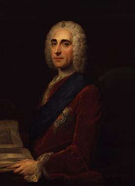 Portrait of a man in a wig, a book at his hand.