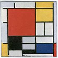 Abstract painting of multicolored squares and rectangles