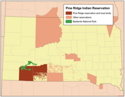 map of Pine Ridge Indian Reservation