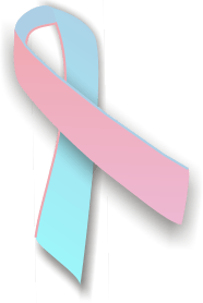 A ribbon with pink and blue colors on it.