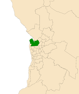 Map of Adelaide, South Australia with electoral district of Port Adelaide highlighted