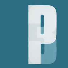 A dark turquoise background with "P" and "3" overlaid on top of one another in lighter white