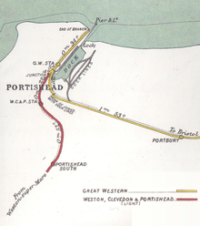 Old map showing the dock and the railway lines.