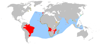 The overseas interests and areas of the world that at one time were territories of the Portuguese Empire (diachronic).
