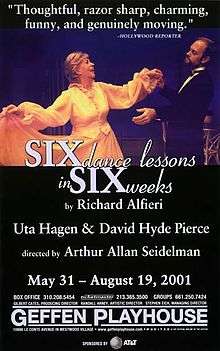 Theatrical poster for the world premiere of the play Six Dance Lessons in Six Weeks at the Geffen Playhouse in Los Angeles in 2001